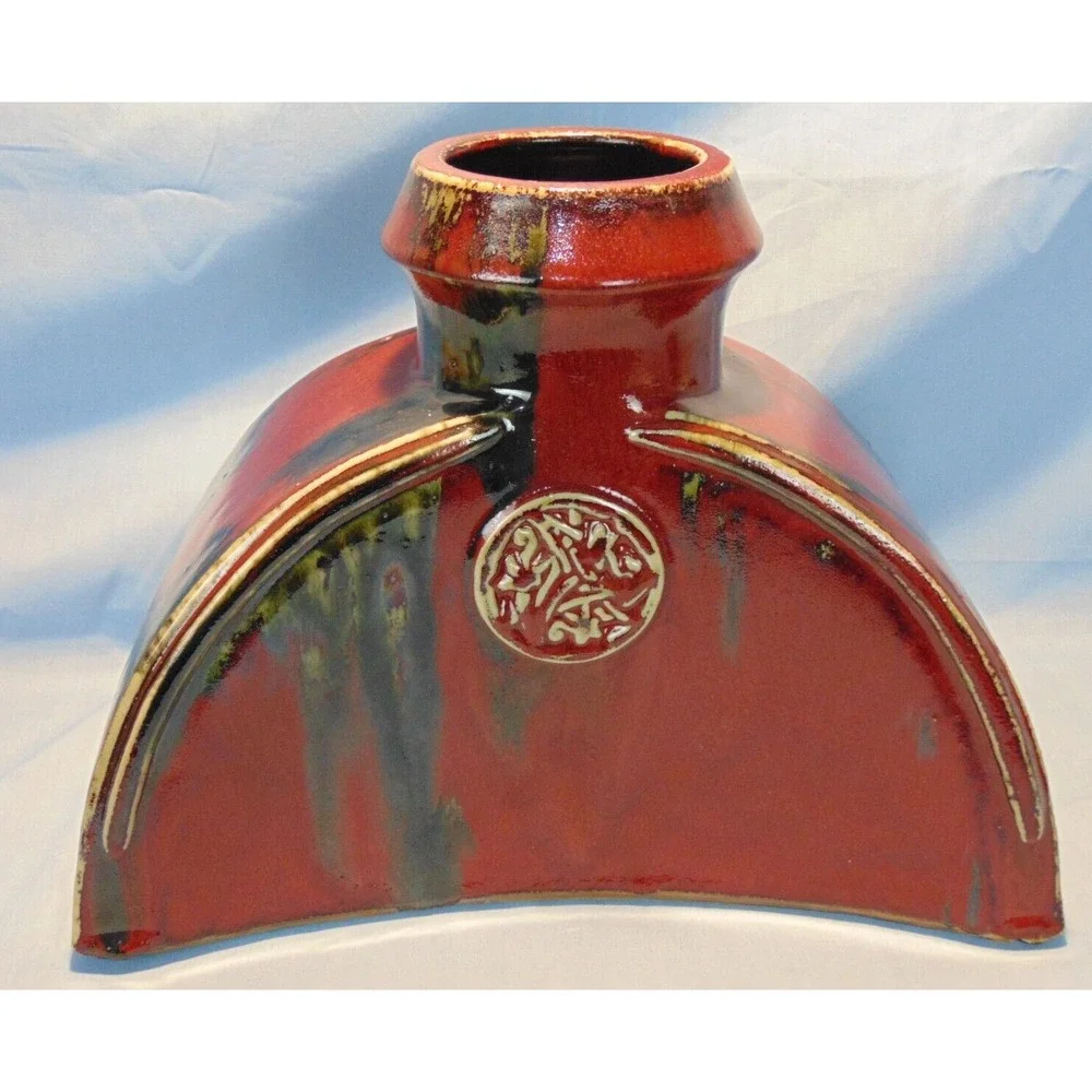 Large Medallion Flambe Oxblood Glaze Chinese Porcelain Ceramic Pottery Vase Set‎